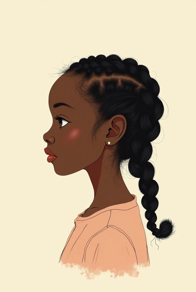 create a minimalist colored drawing of an black girl with braided hair