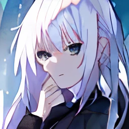 anime girl with short white hair and blue eyes looking at camera, Perfect white haired girl, Girl with white hair, anime visual of a cute girl, white haired Cangcang, black anime pupils in her eyes, White-haired, white-haired god, white haired lady, female anime character, close up of a young anime girl, anime visual of a young woman