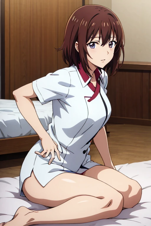 (Anime-style painting style), A female therapist, On the bed, Doing a massage, (indoor).