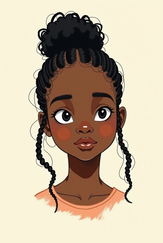 create a minimalist colored drawing of an black girl with braided hair