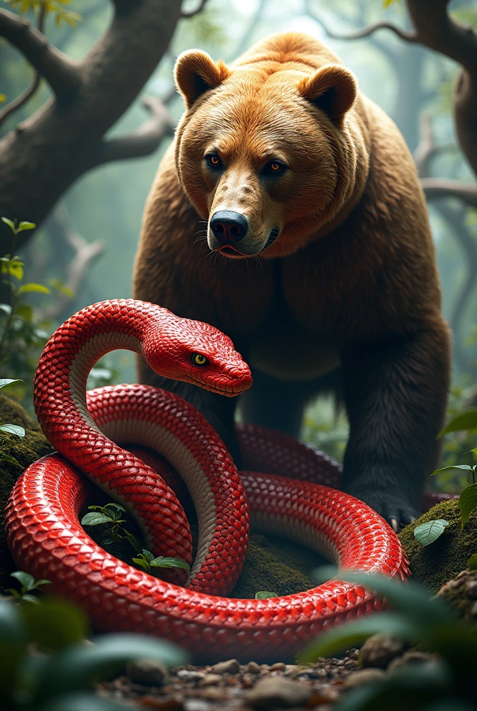 Anaconda in red colour with a bear 