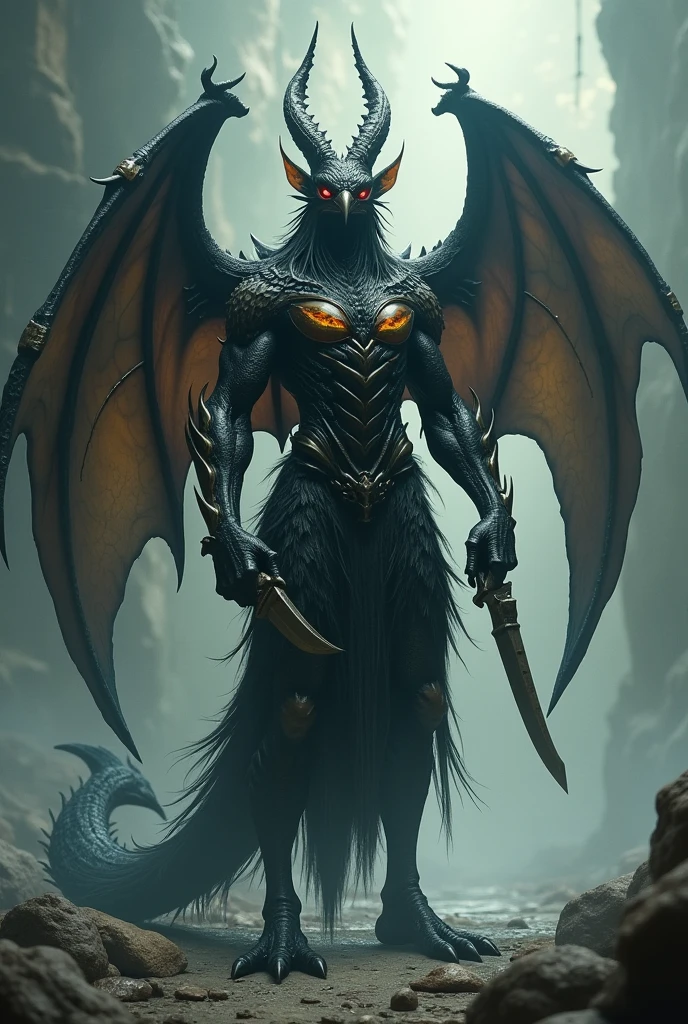 My god has bat wings, fish feet, the tail of a bird, a knife in the hand, and breast cannons.