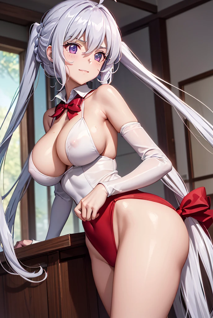 ((masterpiece)), ((Best quality)), (high resolution), (illustration), (an extremely delicate and beautiful), (ultra detailed beautiful face and eyes), nsfw, 1girl, leaning forward, YukineChris, long hair, purple eyes, twintails, low twintails, ahoge, large breasts, fishnet pantyhose, red a bow tie, volumetric lightning,
detailed skin texture, detailed, volumetric shadow, anime screencap,Highest quality, Sorceress, ancient babylonian nobility, ((tan skin:1.2)), (brown skin color),Long hair, twin braids, hair ornament, wine colored hair, smile, Below average size breasts, bare shoulders, (underboob:0,Red leotard)clothes get torn、frontを向いて腕を組む、Wide-open legs、Standing with your legs apart、front、Leg spread、Groin、Elevate your legs、Knight uniform、Two Piece、Yukine Chris、Symphogear、Clothes are torn、Clothes Destruction 8K, masterpiece, Best_quality, high_resolution, ultra_details, detailed, 1girl, 独奏, looking_at_viewer, upper_body, braid, blurry, bangs, white_hair, blurry_background, collared_shirt, church, red_dress、hair_ribbon, hair_between_eyes, outdoor、sidelocks,depth_of_field,light_particles,sunshine,snow,temple knight、french_braid, Alphonse Mucha Style, sharp focus, perfect hands, perfect face, perfect eyes, perfect light, dynamic light, natural light, Masterpiece, Best quality,