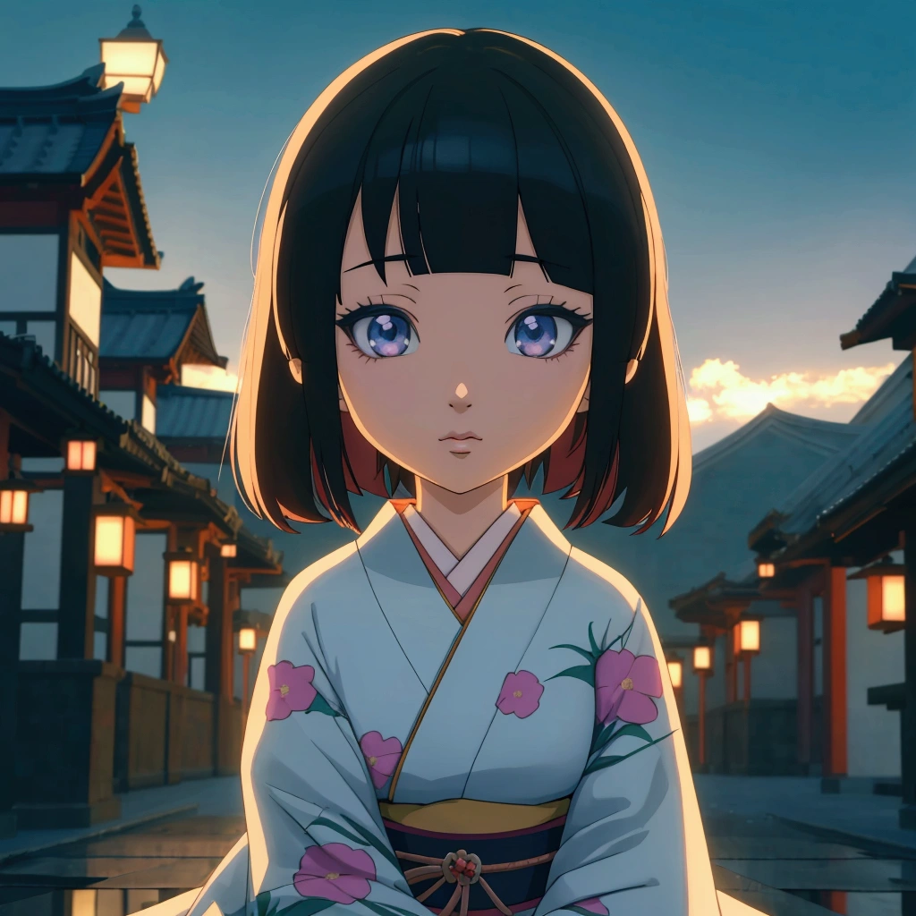 Girl in kimono sitting on stone walkway, Anime styled 3d, Anime style. 8K, Stylized anime, Realistic anime 3D style, commend girl, Anime style 4 k, render of a cute 3D Anime Girl, 3D Anime Girl, Japanese animation style, Anime style, commend art, commend, 3D animation realistic