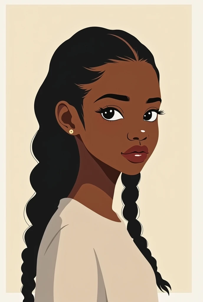 create a very minimalist colored drawing of an black girl with braided hair