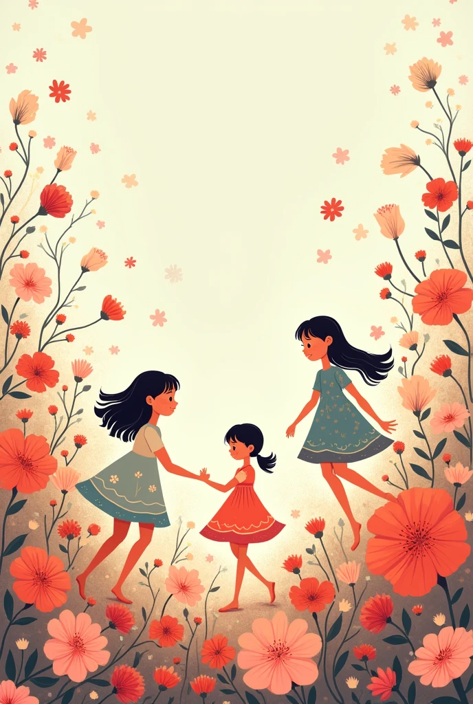 Two-dimensional girls enjoying flowers