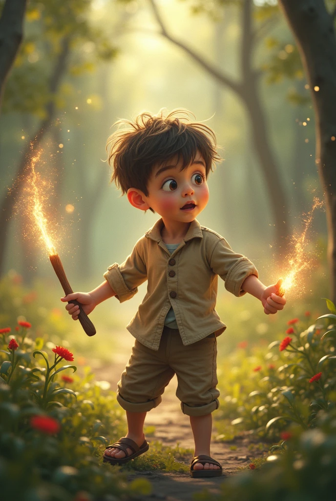 A boy is using dumblea