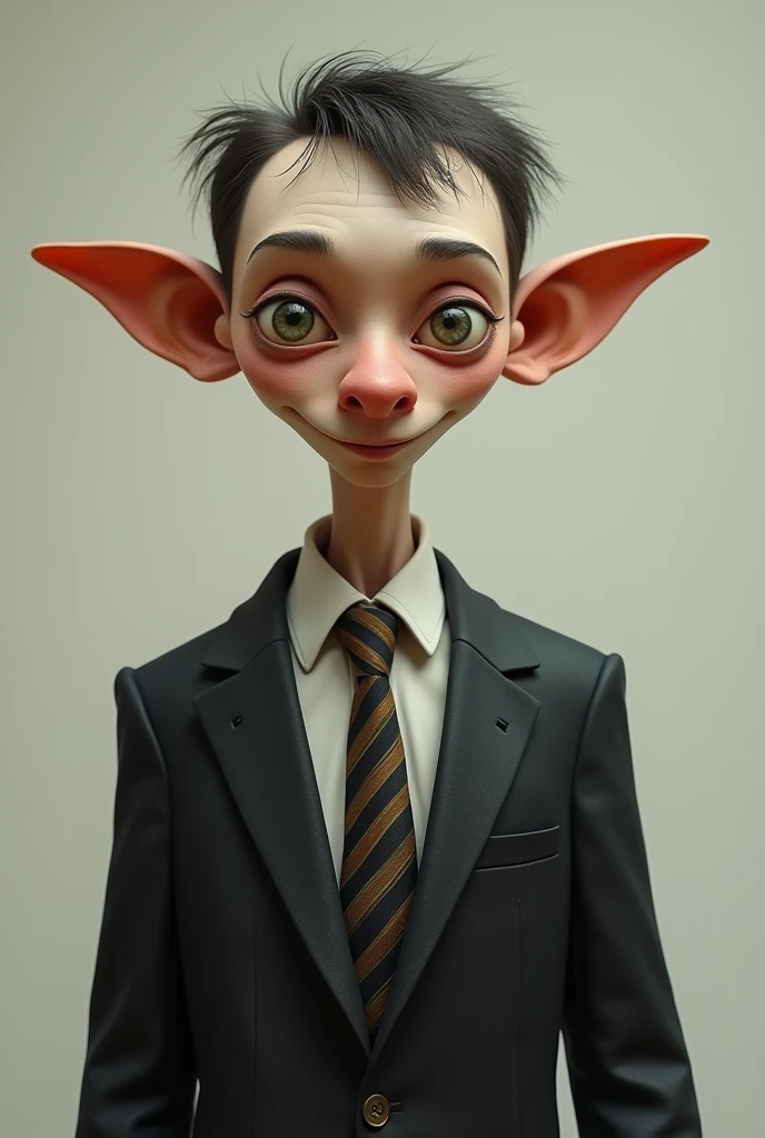 An ugly skinny boy with big ears and a huge nose wearing a suit and tie