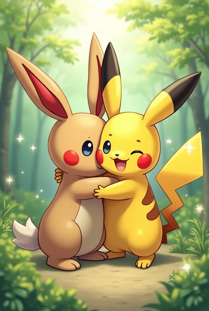 Buneary besando a pikachu
