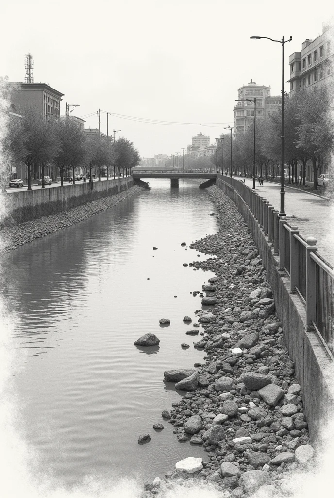 Take a photo of the Lerma River pollution in Toluca with a pencil effect
