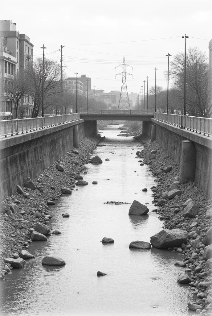 Take a photo of the Lerma River pollution in Toluca with a pencil effect