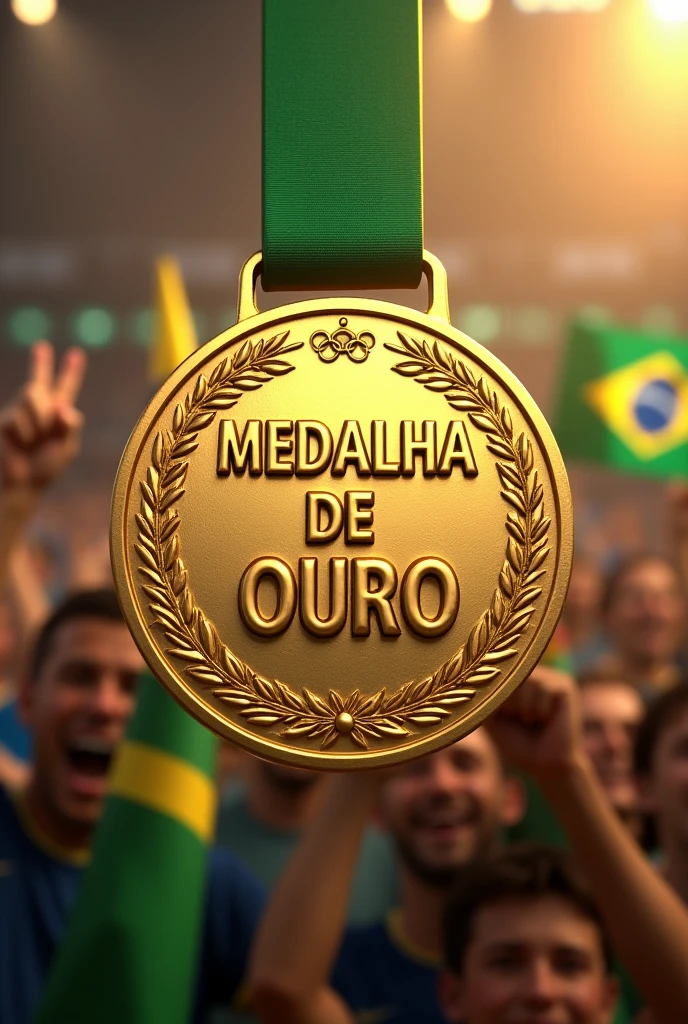 Create a gold medal written in Portuguese, OLYMPICS LIVE BSC