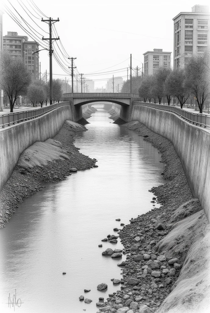 Take a photo of the Lerma River pollution in Toluca with a pencil effect