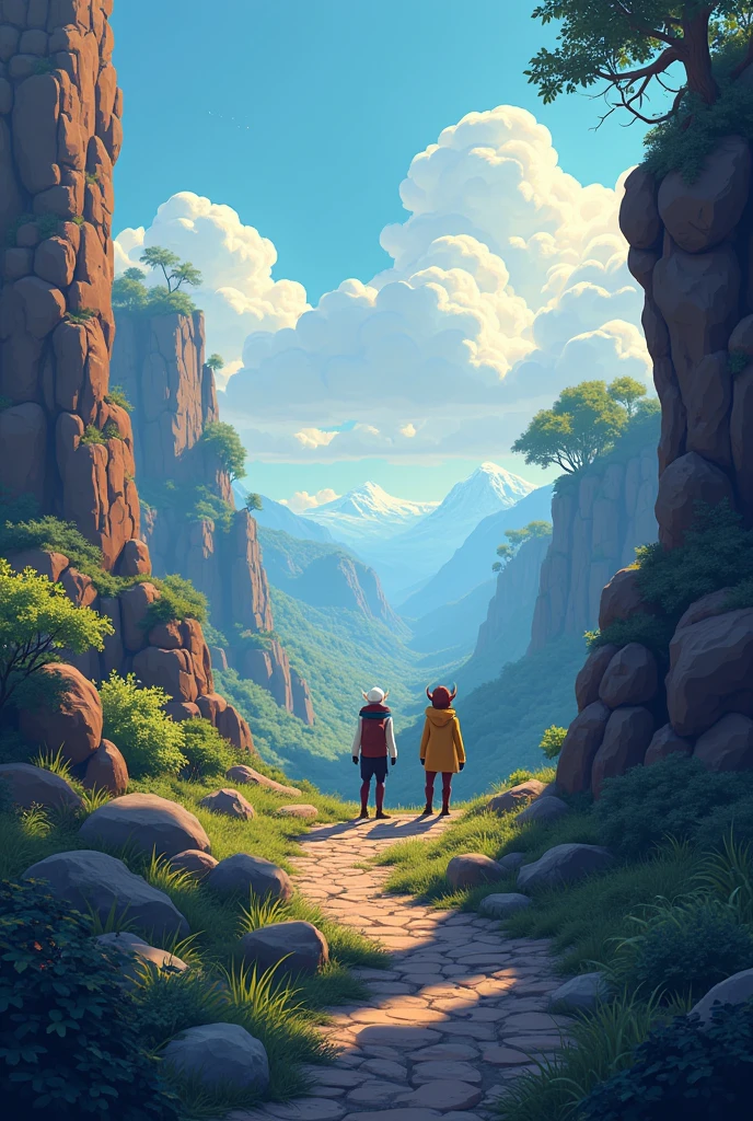 an image with rocky bushes things of scientists and elves 8 bit animation