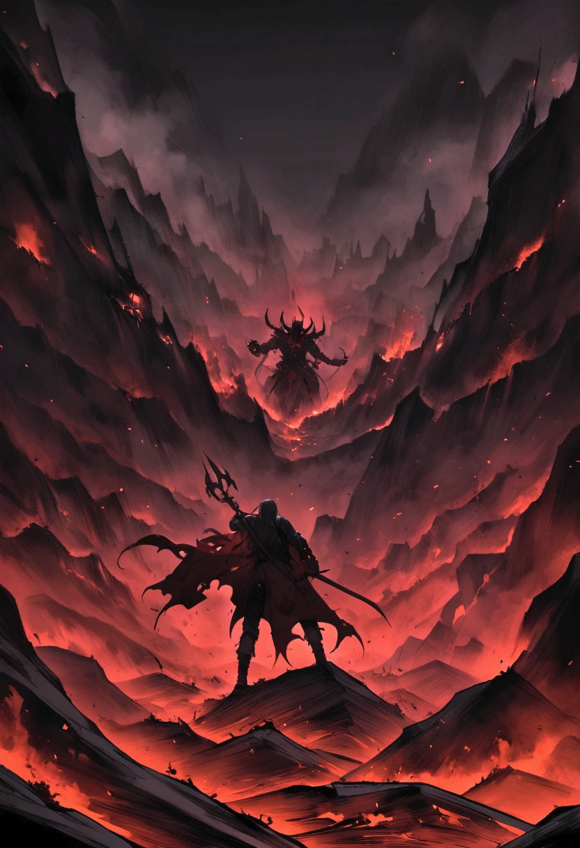 DEMONS LANDSCAPE, DARK MODE, AROUND RED STONES, BLOODS , NO BOADY ALIVE