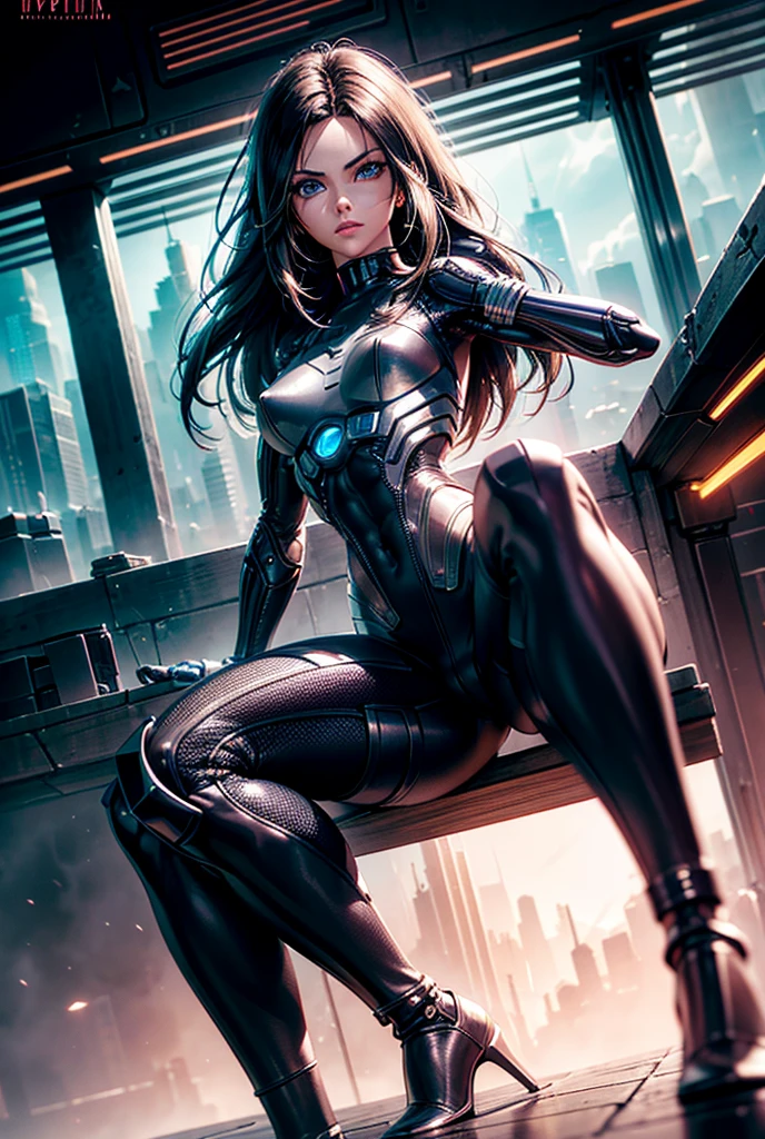 score_9, score_8_up, score_7_up, (Hyperrealistic Photo), seductive, (Alita), (Battle Angel Alita), mechanical arms, detailed full cyborg body parts, glowing body parts, sitting, bobbed hair, floating hair, narrow hips, slim, skinny, adult, flirting, (ultra-detailed body), (light smile:0.3), full lips, glossy, softlight passing through hair, (distopian futuristic city beautiful background), (light), (dynamic angle), (cinematic lights), (intricate details), (dynamic angle), (cinematic lights), dark mood, dystopia, (intricate details), (dynamic angle), (cinematic lights), seductive, innocent, sha