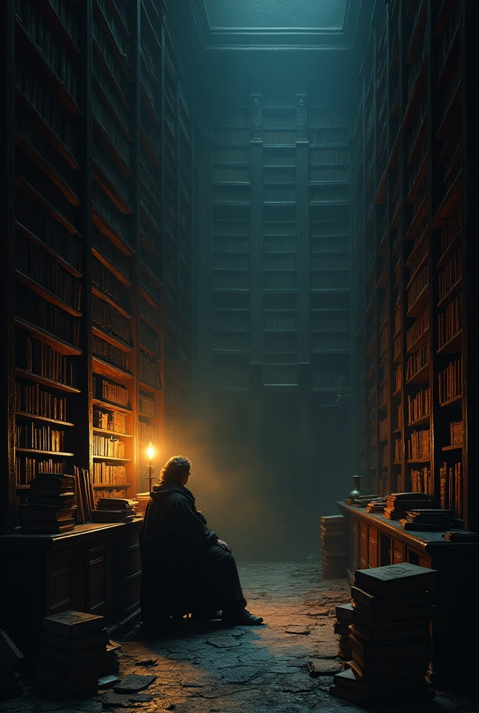 Generate a canvas in a dark room with bookshelves