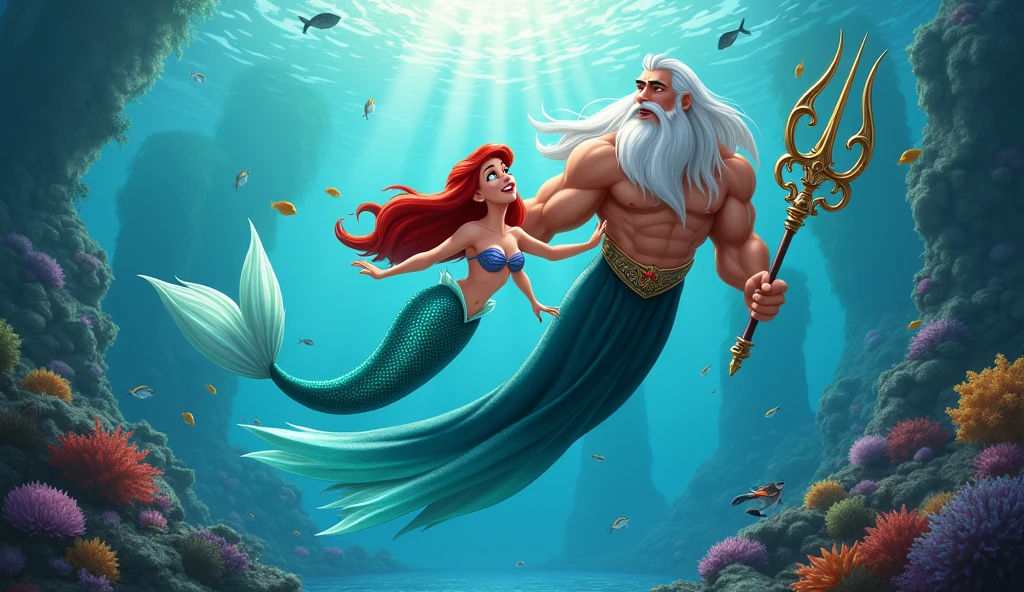 Ariel swimming with her father King Triton