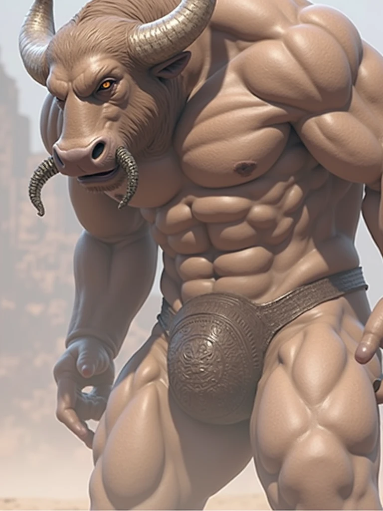 a naked minotaur with big penis and balls