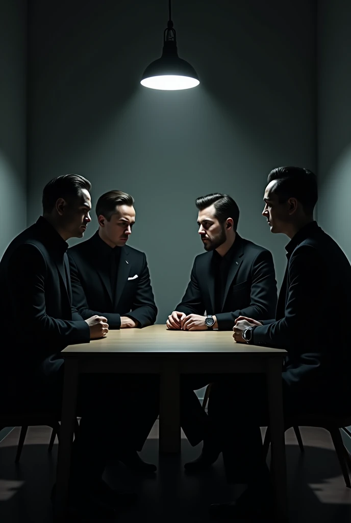 secret meeting with 4 men in dark room