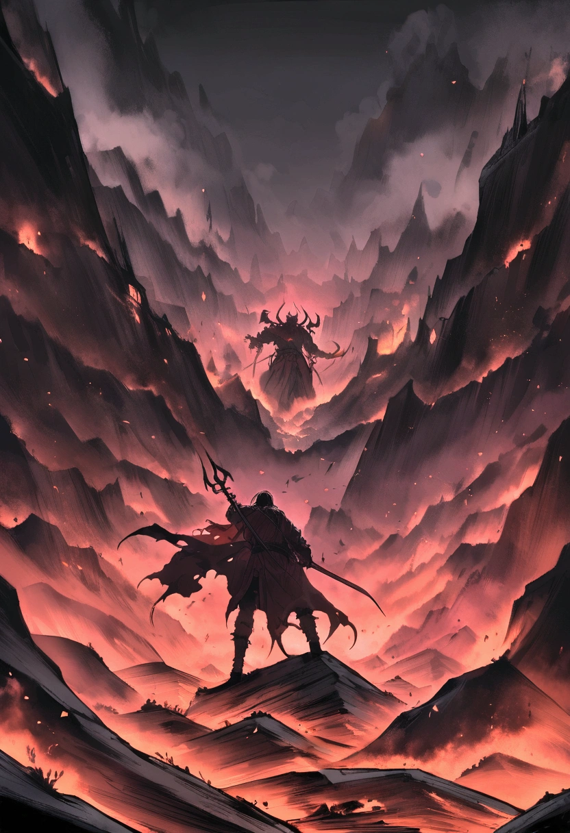 DEMONS LANDSCAPE, DARK MODE, AROUND RED STONES, BLOODS , NO BOADY ALIVE