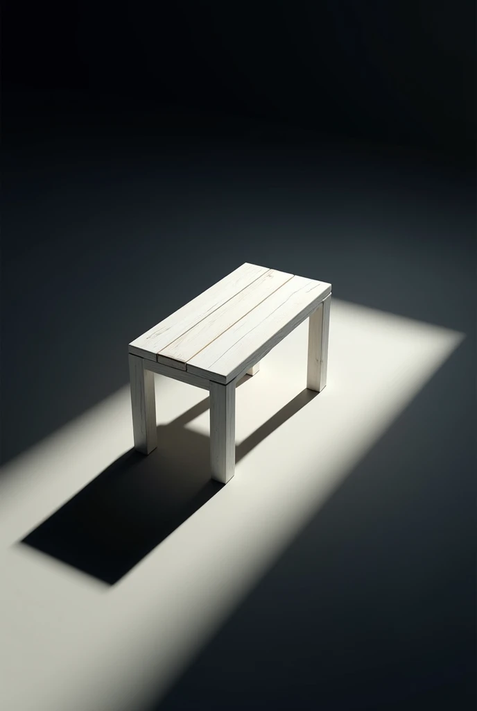 white wooden table, dramatic atmosphere, with shadows, diagonal view above