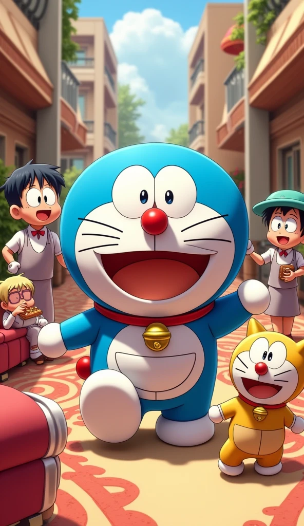 Doraemon fun and enjoy in the hotel with his friends