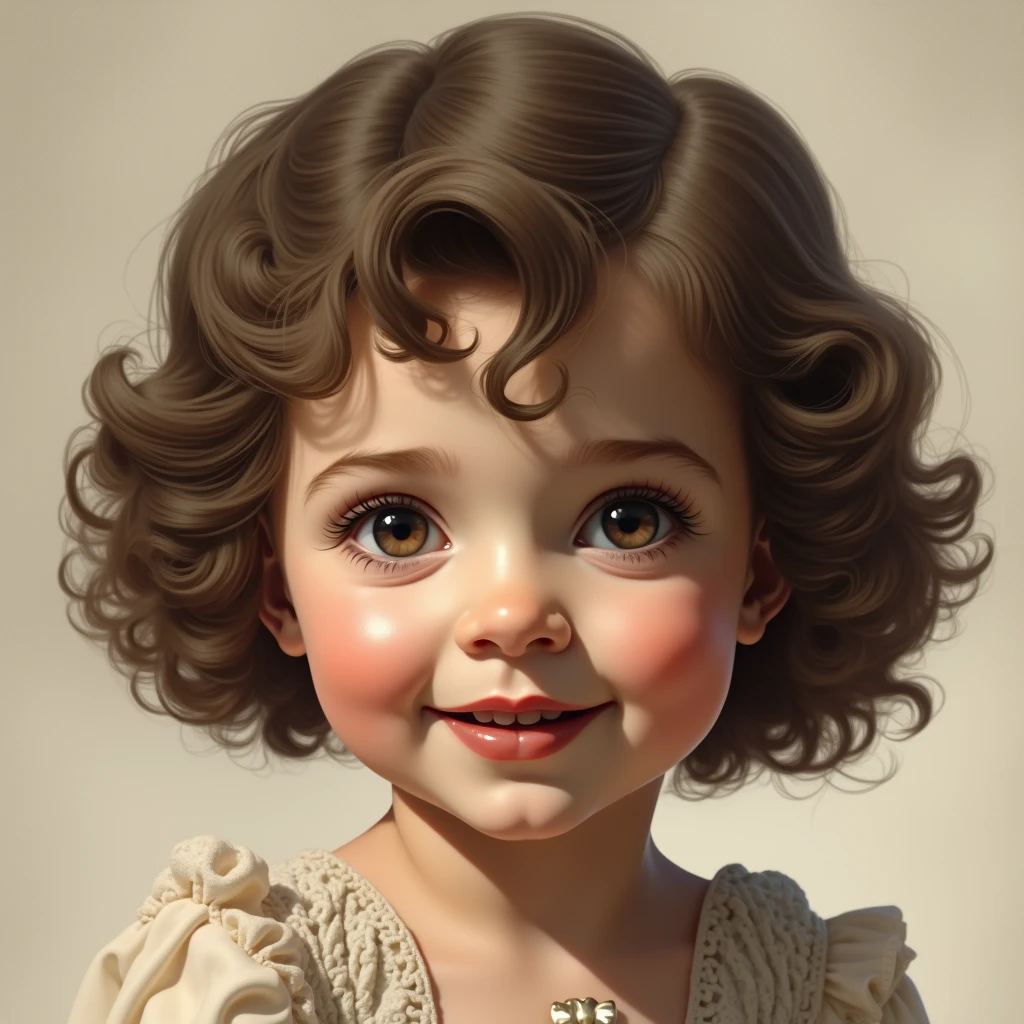 six-year-old Shirley Temple Retina Display, Realism, Character Design, Lips slightly open, 