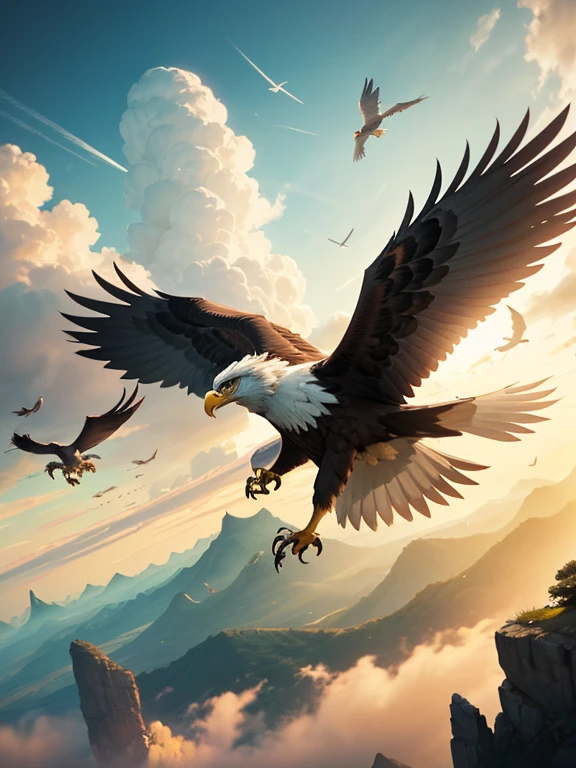 Griffon ,Eagle wings and upper body, Eagle wings and upper body, Lion's lower body, Legendary Creatures, Running around, FierceSavage wings、Powerful Claws、Sharp Eye、Run through the sky、Cutting through the wind、Sharp turns、Chasing prey、Fierce々Shii、Sky-high、Glide、Terrifying Roar、king of the sky、Sharp beak、Like thunder、muscular々、Fierce、FiercePower of the bird、Majestic Flight、Block out the sunlight、Wings Roar、Parting the Clouds、Lion's body、FierceAdvance、Like a gale、The strength to fly、Overlooking the ground、Pounce on prey、Master of the Skies、Cold Eyes、Flapping powerfully