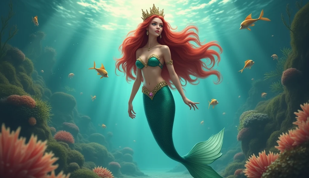 show a mermaid queen, similar to the mermaid Ariel