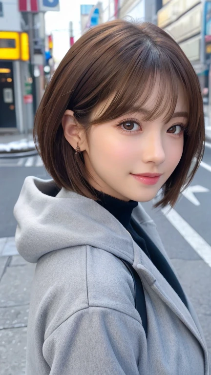 (8k, RAW Photos, Highest quality:1.2), (reality, reality的:1.4), (非常に詳細な8kwallpaper)、Sharp focus, Cinema Lighting, 細部までBeautiful Eyes, Asymmetrical bangs, Glowing Skin, Highly detailed skin ,High resolution, Attention to detail, Detailed hairstyle, Detailed beauty face, Hyper Real, Perfect limbs, Perfect Anatomy ,1 Japanese girl,Famous idols of Japan, Perfect female body,smile,short eyelashes,double eyelid,Look straight here,Street wearing a coat、Stand up straight and face me, whole body ,winter,Warm clothes,look straight at me,Streets of Europe、Tabletop、wallpaper、reality的、Bright lighting、Professional Lighting、Face Light Smooth Lighting、Japanese women、Adult、Beautiful woman、action、gravure、Sexy、so beautiful、Beautiful Skin、Beautiful and detailed、Detailed face、slim、moderately、((short hair))、((Brunette Hair))、Brown eyes、Looking into the camera、Small Bust、Cleavage, Pretty face,, smile, Blurred Background, 超High resolution, Backlight, Top-down angle,whole body、Accurate 5 fingers, software , Bony body, Japanese women, One person, Perfect body, 超Detailed face, Detailed lips, Beautiful Eyes, double eyelid, Light brown hair, Asymmetrical hair, Asymmetrical bangs, Messy Hair,