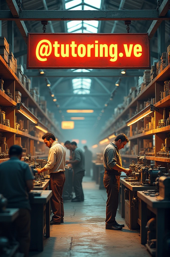 A lathe workshop with a sign that says: @tutoring.ve