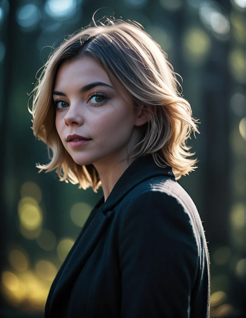 Siluette,cinematic photo ,dark photo of portrait of beautiful woman, aged 40, 35mm cinematic , film, bokeh, professional, 4k, highly detailed, 35mm photograph, film, bokeh, professional, 4k, highly detailed, cold colors, high contrast, anya Taylor Joy 