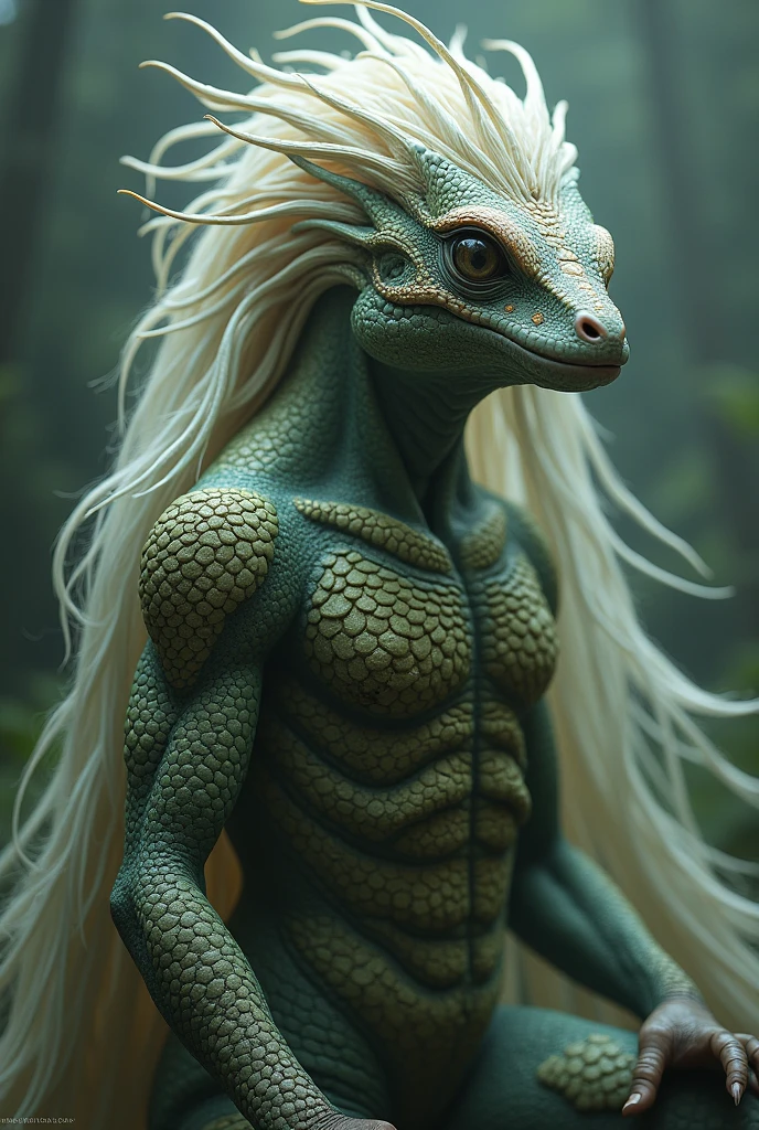 Lizard body with a head with long hair