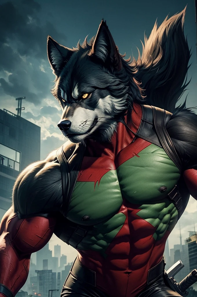 the wolf from nu pogodi looks like hulk in deadpool style
