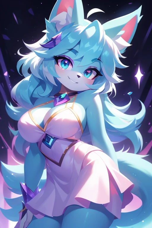 ((best qualityer)), ((Masterpiece artwork)), (detailded), complete body, facing at viewer, face perfect, cabelo roxo, Star Guardian, short cyan hair, heterochromia, eyeballs roxos e cianos, eyeballs roxos brilhantes, long eyelashes, cyan blue fur, cyan blue cat ears, ssmile doce, magic. purple and cyan hair, long eyelashes, solid circle eyeballs, fake cat ears, light ssmile, ear flush, Gradient hair, heterochromia, Gradient_eyeballs, eyeballs arregalados, students shining, purple eyeballs, cyan eyeballs, ssmile, looking straight ahead, wide plan, 8k, super detaill, precise, best qualityer, work of art, anatomically correcte, High details, high resolution