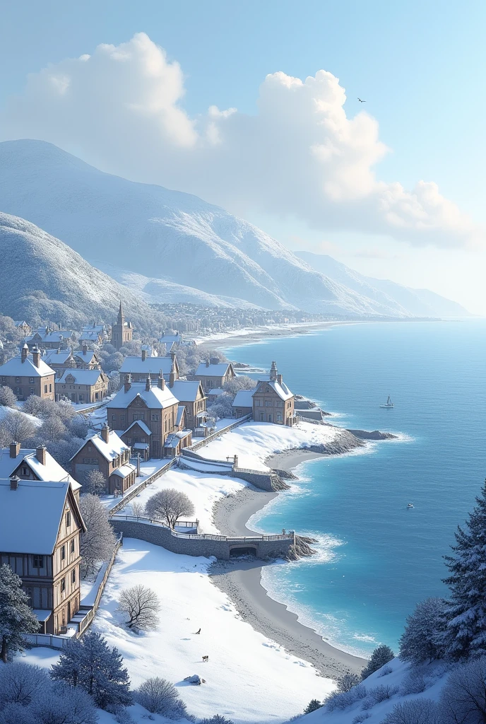 seaside town landscape in winter