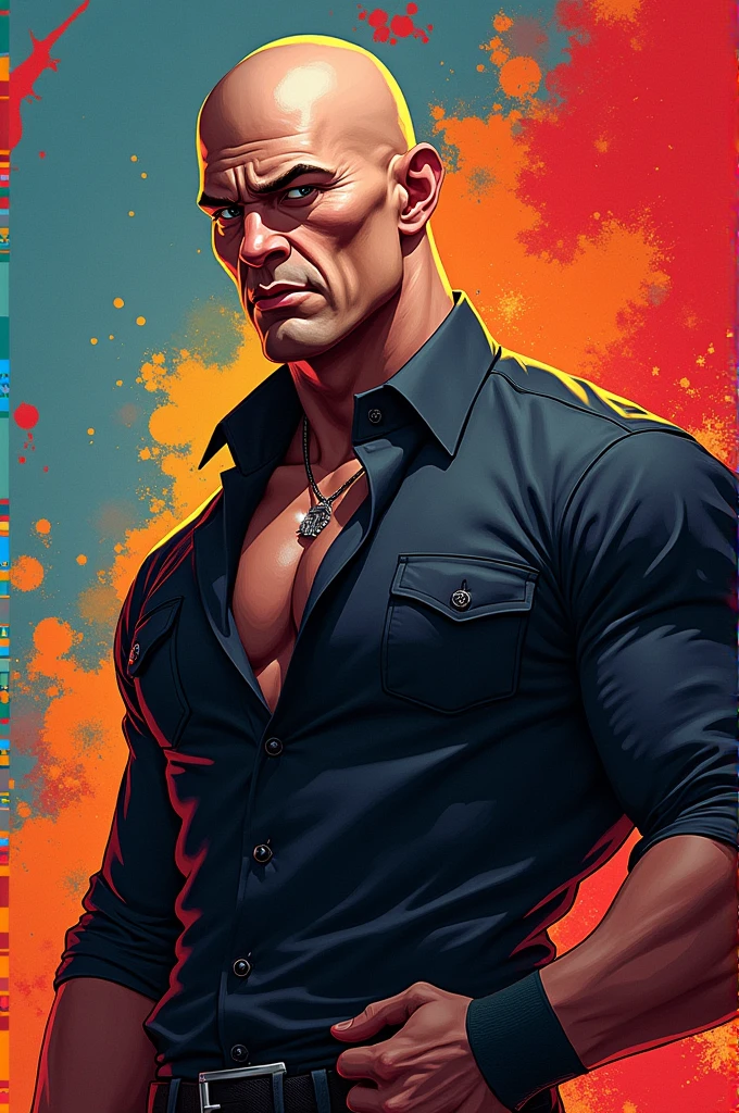Draw John Cena (WWE wrestler) with the character design art style from the Persona 5 video game.