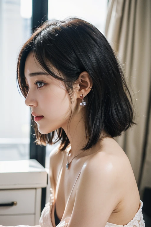 (2 Japanese girl,), (Small breasts:1.5,),(solo,Textured skin, Detailed skin,Detailed face,Detailed eyes,detailed posing,Natural eyebrows,Perfect limbs,High detail, Highest quality, Super detailed, Surrealism, ,8k,RAW Photos,Photographicism,Professional Lighting,Portrait Photography,),((Black Hair, Dark Eyes,Natural Makeup,Simple earrings,Heart Pendant,Bob Hair,happiness/joy)),(((Heading to the computer,Desk in my room,Side view)))