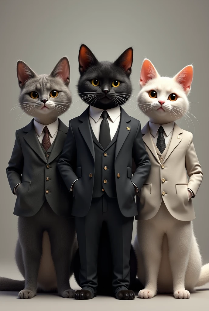 3 cats in suits, including a black one