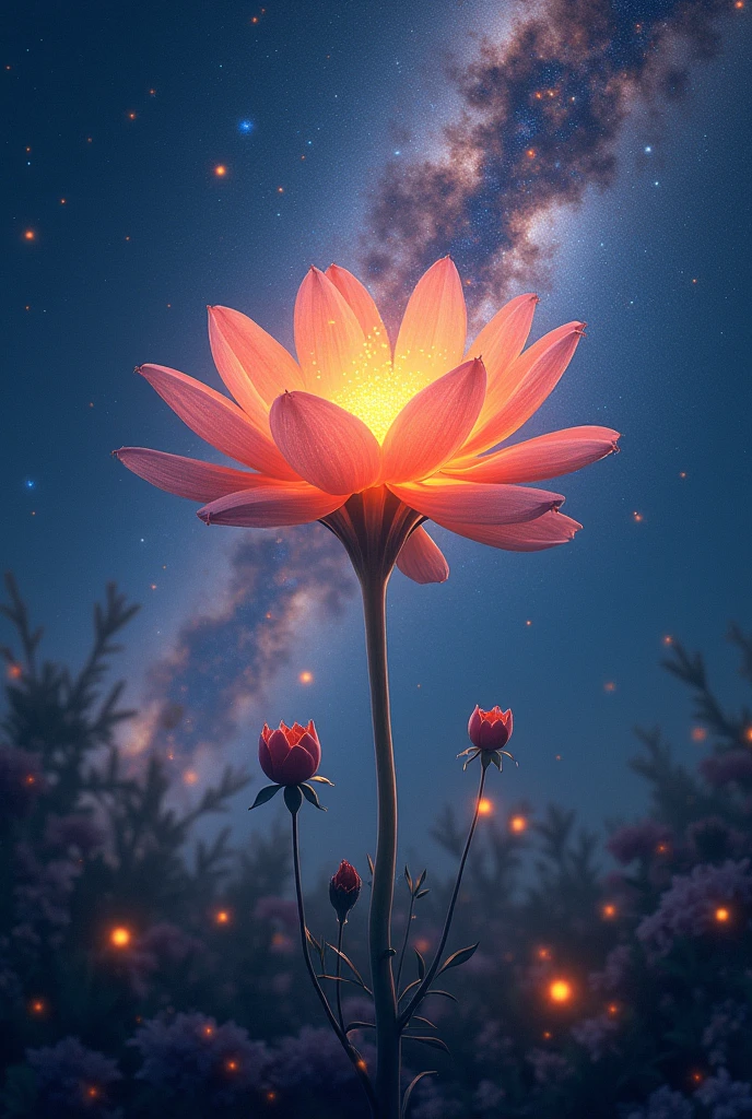 star, milky way, flower, dream, "Star Flower Meets Star Return" in the center