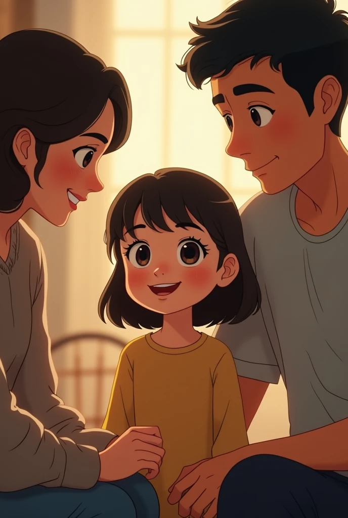 Girl of approximately talking to her father and mother