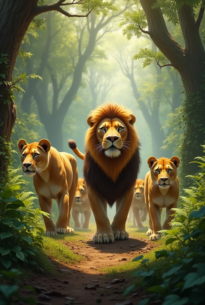 Lions in forest 