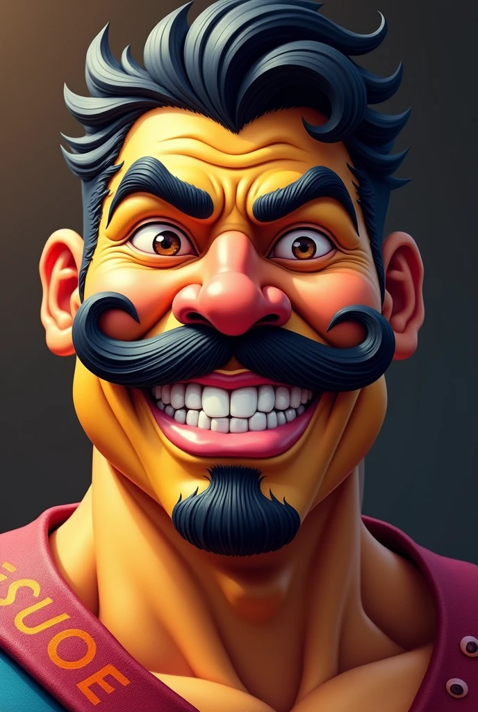 Mexican fat figther of lucha livre with a big smile and a big mustache. Only face