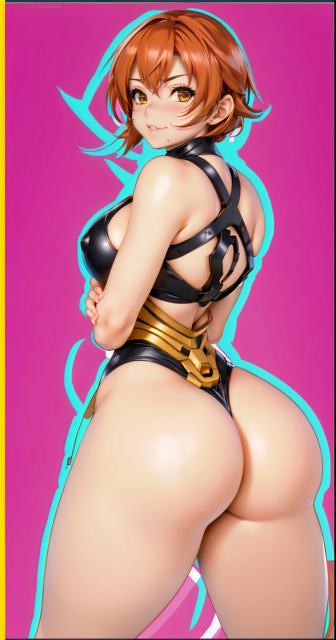 anime girl with a big ass in a black leather outfit, cutesexyrobutts, oppai cyberpunk, thicc, 2b, 2 b, oppai, anya from spy x family, biomechanical oppai, makoto, commission for high res, oc commission, tifa lockhart, oppai proportions, tifa, tracer in a skintight dress,leg up,red hair