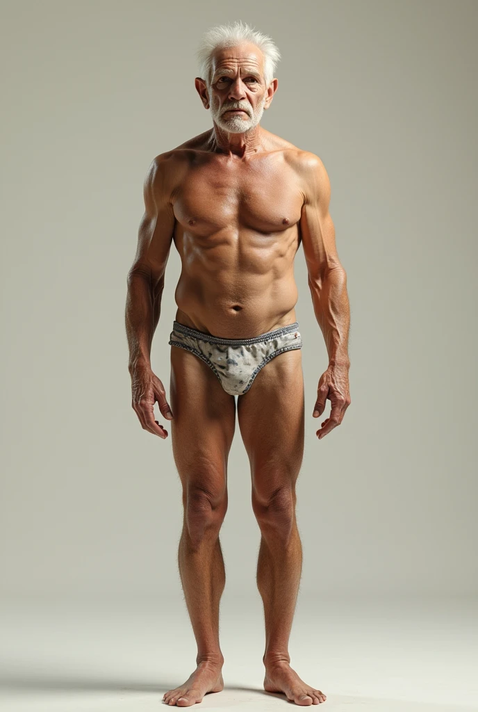 Senior naked man full body, sin shorts, without underwear