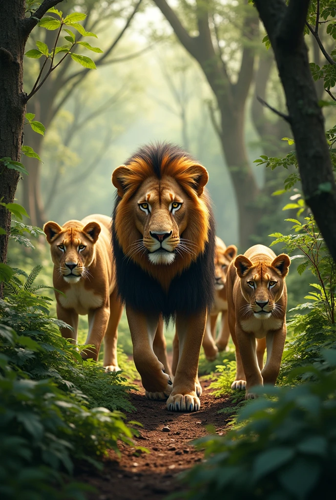 Lions in forest