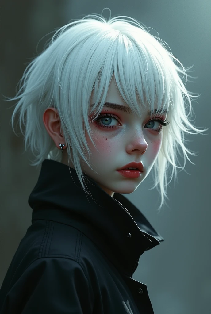 A youthful looking one with white hair and sharp canines and only face