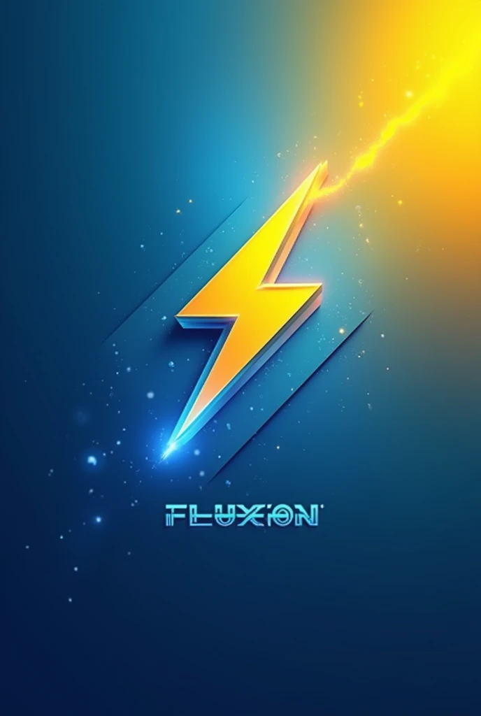 Create a logo for an energy company called fluxion with a lightning bolt with a predominance of blue and yellow colors 