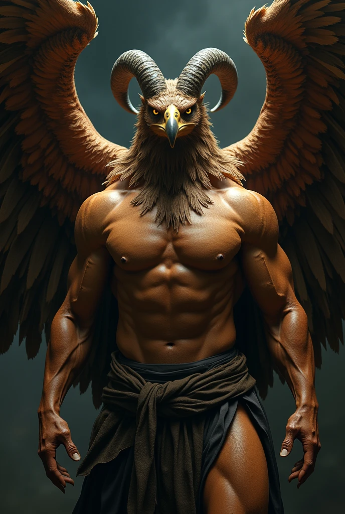 Half human, eagle wing, devil's headand big body